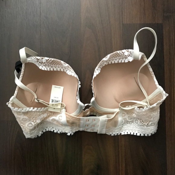 NWT Aerie Boho Real Power Plunge Push Up Joy Lace Trim Bra 34C Cream Flower - Picture 2 of 10